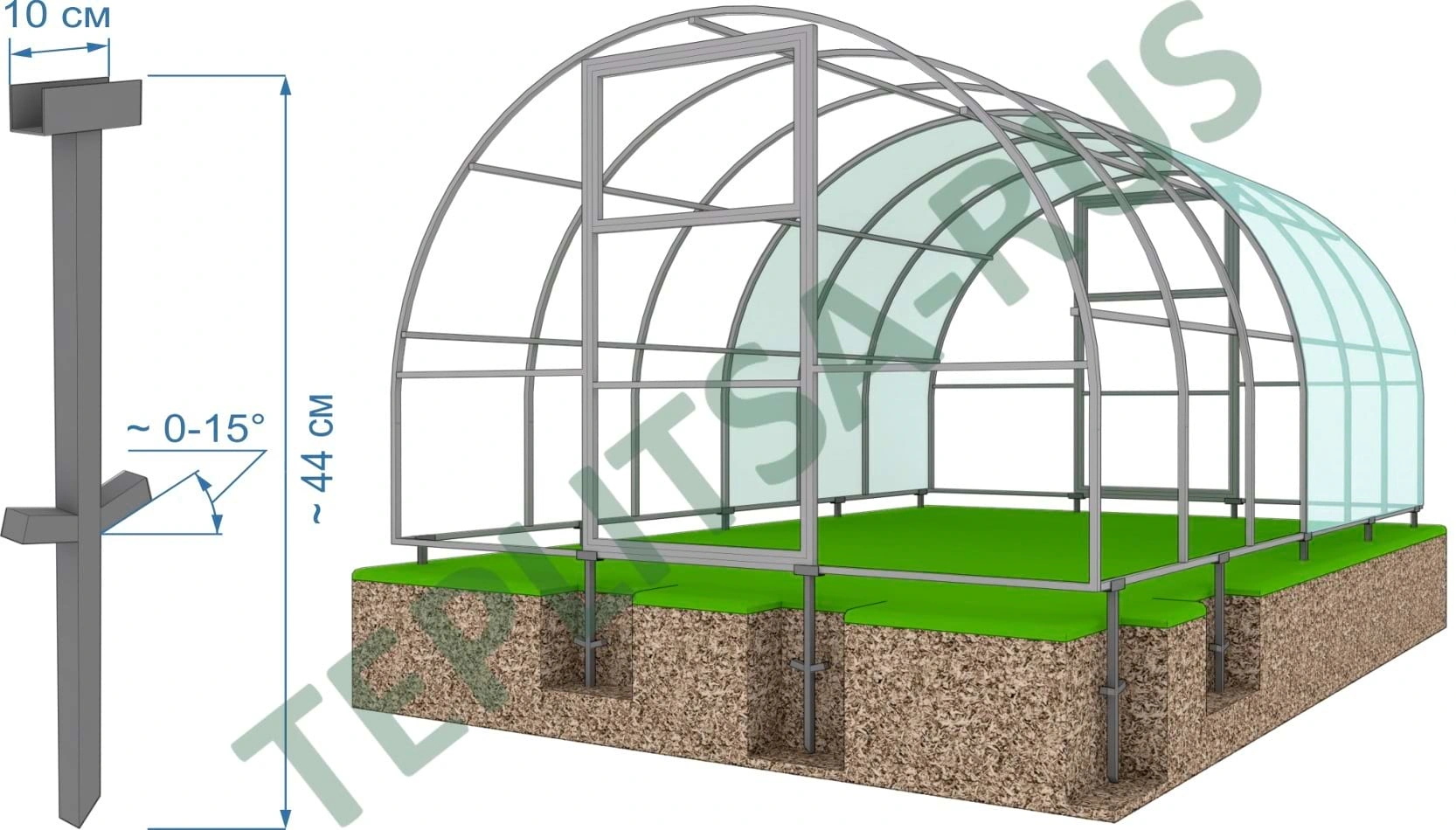 Фундамент на сваях для Теплица Митлайдер Элит 3.5м в Тамбове и области